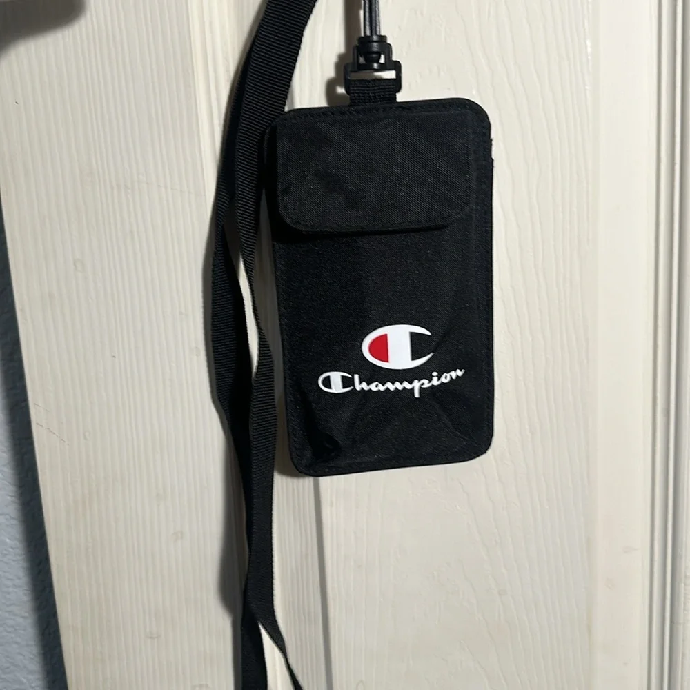 Champion Black Phone Holder with Lanyard